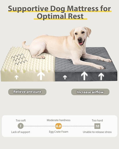 Orthopedic XL Dog Beds Large Sized Dog Waterproof Pet Bed for Crate with Removable Washable Cover and Non-Slip Bottom, 41x27 Inch, Dark Gray