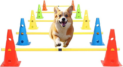 Dog Jump Agility Training Set Puppy Agility Training Hurdle 10 Cones & 5 Poles Combo for Backyard Adjustable Obstacle Training Course Equipment Outdoor Indoor