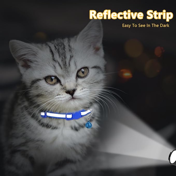 Taglory Kitten Collar Breakaway with Bell, 2 Pack Girl Boy Pet Kitten Collar Adjustable 6-8 Inch for 2-6 Months Cat, NavyBlue