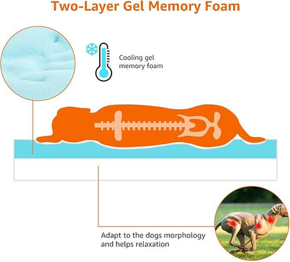 Amazon Basics Dog Bed with Cooling Gel Memory Foam, Machine Washable Removable Cover, Anti-Slip Bottom, Pressure-Relief Support for Dogs up to 90lbs, Extra Large (41" x 29"), Grey