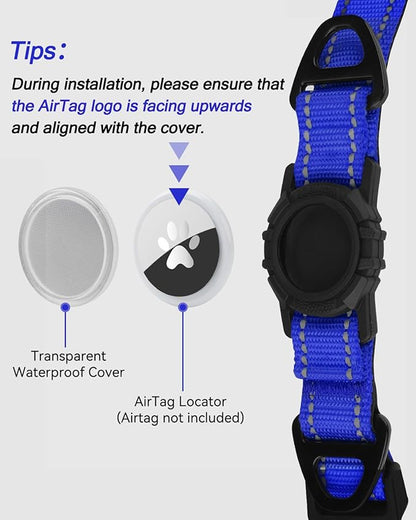Joytale Airtag Dog Collar, Reflective Pet Collar with Waterproof AirTag Holder, Dual D-Rings, Soft Padded Adjustable for Extra Large Dogs, Navy Blue, XL