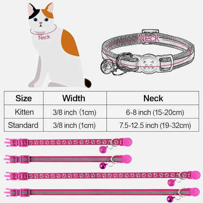 Taglory Reflective Cat Collar Breakaway with Bells, 2 Pack Girl Boy Pet Cat Collar Adjustable 7.5-12.5 Inch, Hotpink