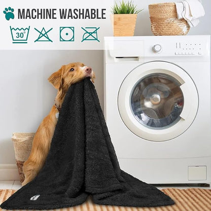 PetAmi Fluffy Soft Dog & Cat Blanket - Black Sherpa Fleece, Calming Pet Blanket for Couch, Small 24x32