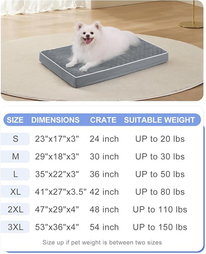 KSIIA Dog Bed for Crate Pad Waterproof for Small Dogs with Removable Washable Cover, Egg Crate Foam and Non-Slip Bottom, 23x17 Inch, Dark Gray