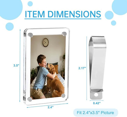 6 Pack Magnetic Car Visor Photo Holder – Personalized Acrylic Clip for Family, Pets, Travel Pictures – Easy Snap-On Car Accessory for Sun Visor (6 Pack, 2.4''x3.5'')