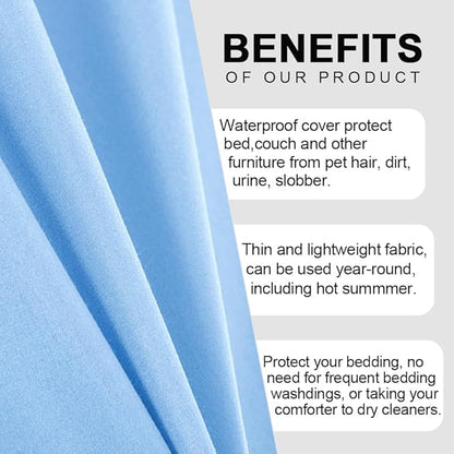 DUJUIKE Waterproof Bed Cover for Dog and Cats,Pet Hair Resistant Bed Sheet Cover, Protective Bed Liner Cover with 100% Waterproof Breathable Thin Fabric (Sky Blue, Super King 90 * 118 inch)