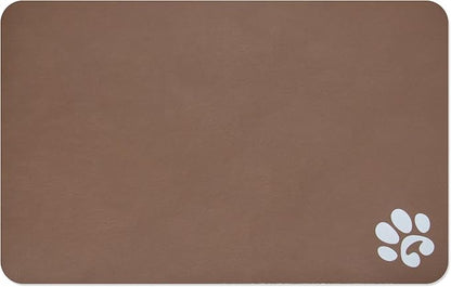 YCT Pet Feeding Mats - Non-Slip, Super Absorbent, 18.1 x 11.8 inches, Brown with Footprints Logo