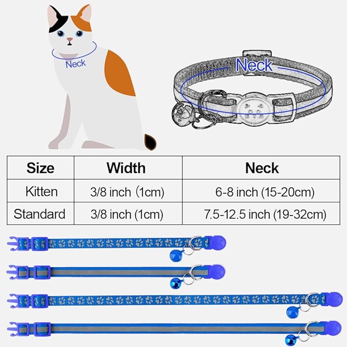 Taglory Kitten Collar Breakaway with Bell, 2 Pack Girl Boy Pet Kitten Collar Adjustable 6-8 Inch for 2-6 Months Cat, NavyBlue