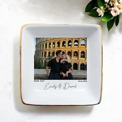 Custom Couple Portrait Photo Ring Dish, Personalized Picture Trinket Tray, Engagement Ring Dish, Wedding Jewelry Tray Keepsake Valentines Gift for Her Him Wife Husband