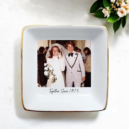 Custom Photo Ring Dish, Personalized Picture Trinket Tray, Wedding Anniversary Keepsake Jewelry Dish, Valentines Gift for Her Him Wife Husband Parents Grandparents