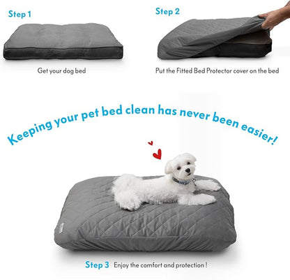 Paw Inspired Waterproof Fitted Cover for Dog Bed | Washable Bed Protector for Dog Mattress | Removable Replacement Cover for Small Pet Bed (Gray, 30 x 20 x 5 Inch)