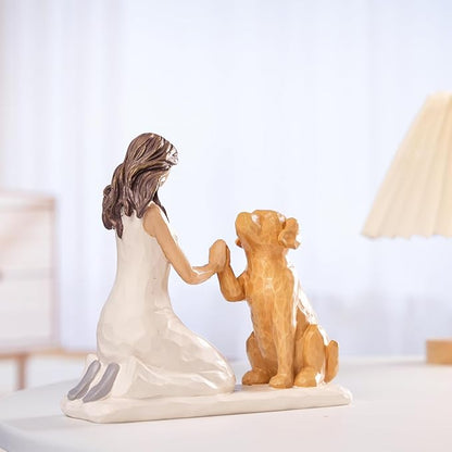 BUTILIVEEN Resin Woman with Dog Figurines, Sympathy Dog Memorial, Pet Loss Gifts, Golden Retriever, Labrador Gifts, Home Bedroom Living Room Tabletop Shelf Decor