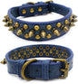 Spiked Dog Collar Soft Pu Leather Mushrooms Rivet Spike Studded Puppy Adjustable Pet Collars for Small Breeds (M, Blue1)