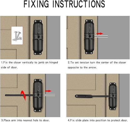 Safety Spring Door Closers, Adjustable Closing Hinge, Automatic Stopper Fire Rated, Convert Hinged Doors to Self Closing - Black