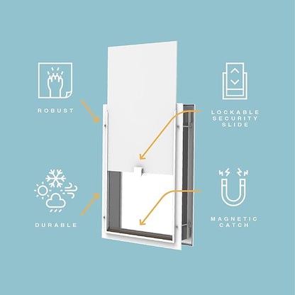 Hakuna Pets Deluxe Aluminum Pet, Cat and Dog Door with 2-Way Locking Panel for Screens, Doors and Walls up to 2.8" Thick, X-Large, Silver