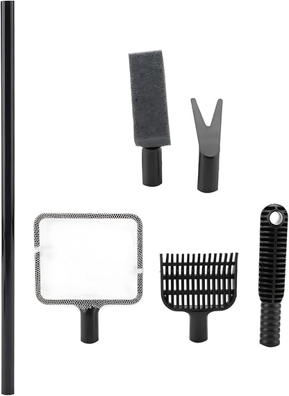 4 in 1 Portable Aquarium Cleaning Tool Kit Fish Tank Cleaning Set with Long Handle Fish Tank Cleaner Net, Shovel, Sponge, Plant Fork - Saltwater & Freshwater Fish Tank