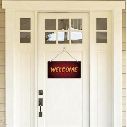 Welcome Sign for Front Door, Front Door Wooden Hanging Sign, Comic Style Welcome Hanging Signs for Wall Decor, Rustic Funny Wooden Playroom Wall Decoration 13.8X6.9 inches