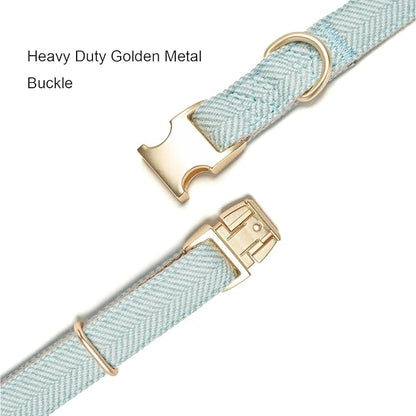 Soft Cotton Hemp Dog Collar with Metal Buckle Adjustable Tweed Dog Collars for Small Medium Large Dogs(Blue,Large)