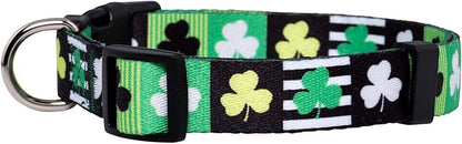 Native Pup St Patricks Dog Collar- Saint Patrick Green Shamrock Pet Collars- St. Patrick’s Lucky Irish- Adjustable for Small, Medium, Large Breeds (Patterned Shamrock, Medium)