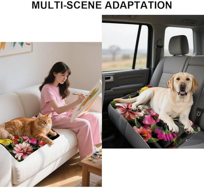Ink Painting Dog Bed Pads Water Resistant Dog Bed Beds for Household Pets Pink Flowers Pet Friendly Non- Slip Bottom Kennel Accessories Multi- Scenario, Multi- Model Pet Cat Gift Printed Cage Mat