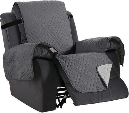 H.VERSAILTEX Reversible Quilted Recliner Covers Water Resistant Furniture Protector for Reclienr Chair with Elastic Straps for Pets Kids Sitting Width Up to 22"(Recliner, Gray/Beige)