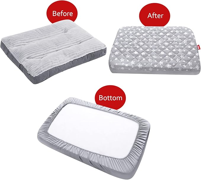 Waterproof Dog Bed Covers Replacement Washable Pet Hair Easy to Remove, Noiseless Quilted Puppy Pet Bed Cover Lovely Grey Star Print 30x20 Inches, for Dog/Cat, Cover Only