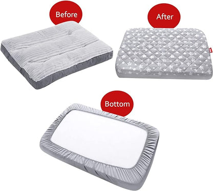 Waterproof Dog Bed Covers Replacement Washable Pet Hair Easy to Remove, Noiseless Quilted Puppy Pet Bed Cover Lovely Grey Star Print 15x20 Inches, for Dog/Cat, Cover Only