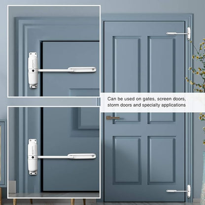 Safety Spring Door Closers, Adjustable Closing Door Hinge, Automatic Stopper Fire Rated, to Convert Hinged Doors to Self Closing Doors - White