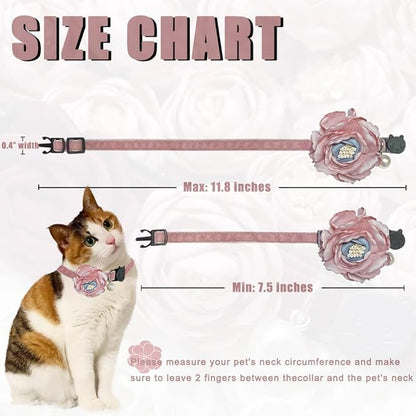 Fupo Cat Collar - Breakaway Adjustable with Bell& Flower (Pink)