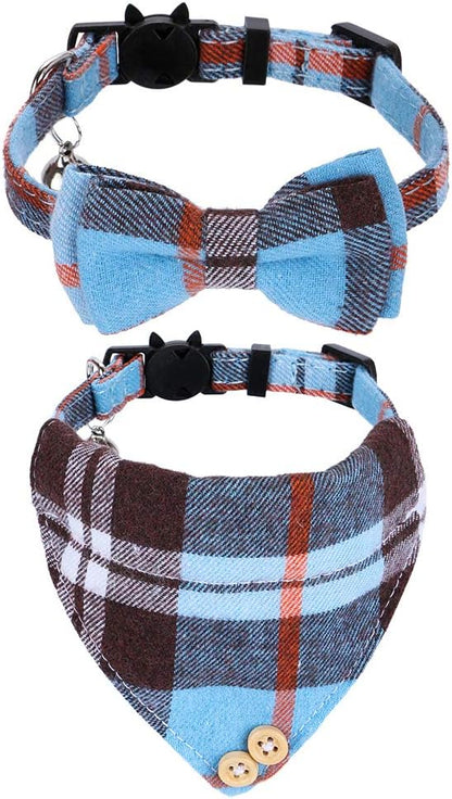 Faleela Breakaway Cat Collar with Bells - 2 Pack Cat Collar with Bells, Cat Collars with Bandana, Accessories for Pet Collars, Adjustable for Cats and Small Dogs