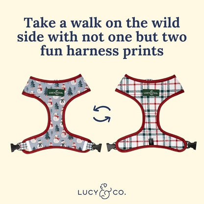 Lucy & Co. Cute Reversible Dog Harness Walking Halter - Best Designer Pet Harnesses for XS - XL Dogs - Padded Adjustable Vest for Easy Walking-X-Small-Gray & White Snowman