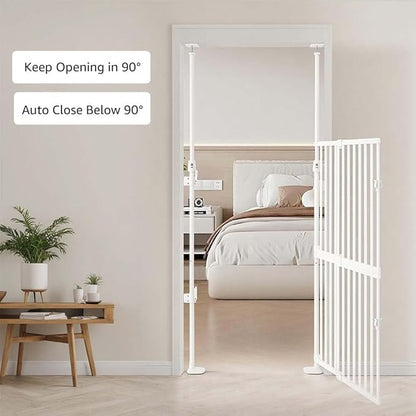 unipaws 57" H Cat Gate for Stairs, Fit for 21"-34" Wide Narrow Sapce, Auto Closing and No Drilling Cat Safety Gate, Cat Dog Proof, Indoor Use, White