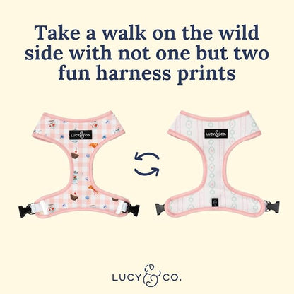 Lucy & Co. Sipping Slowly Reversible Dog Harness, Adjustable Comfort Fit with Dual Leash Attachments, Large