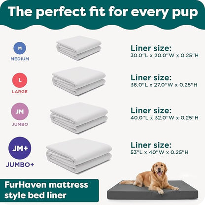 FurHaven Dog Bed Liner for Large Dogs, Water-Resistant Foam Protector with Quiet No-Crinkle Cover Design, Easy to Clean, Jumbo XL, Coated Polyester, White