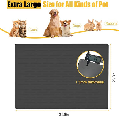 31.8"x23.8" Large Dog Mat for Food and Water, XL Silicone Pet Feeding Mats, Waterproof Dog Bowl Mat with High Edges to Prevent Water and Food Spills, Light Gray
