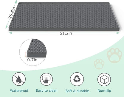 Cat Litter Mat for Litter Box, Silicone Large Cat Litter Trapping Mat - 51.2x25.6 in, Waterproof & Non-Slip, Durable & Easy Clean, Gray
