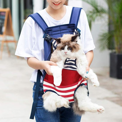 Lifeunion Legs Out Dog Carrier Backpack Hands-Free Adjustable Pet Travel Carrier for Small Medium Dogs Cats Motorcycle Hiking Walking (Red and Blue Stripes)