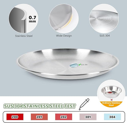 4-Pack Stainless Steel Cat Food Bowls, Shallow Whisker-Friendly Non-Slip Silicone Base Metal Dishes, Easy to Clean Indoor Feeding Flat Plates for Cat, Kitten, Small Dog (6.7")