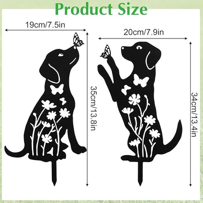 Metal Dog Garden Decor for Outside 2 Pack, 17" Puppy Decorative Garden Stakes, Black Dog Silhouette Outdoor Decor, Pet Yard Art, Weather Resistant Steel Yard Decor