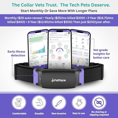 NEW Dog Health Monitor V3.0 by PetPace – AI Smart Collar with 24/7 Vital Signs, Pain & GPS Tracking, Telehealth AskaVet & Share With Your Vet, Smartwatch Sync – Subscription Required (Large)