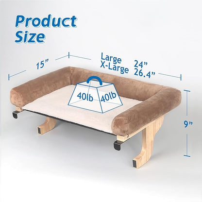 Zakkart Cat Perch for Window Sill with Bolster - Orthopedic Hammock Design with Premium Hardwood & Robust Metal Frame - Cat Window Seat for Large Cats and Kittens - Natural Color Wood Brown Bed, 24''W