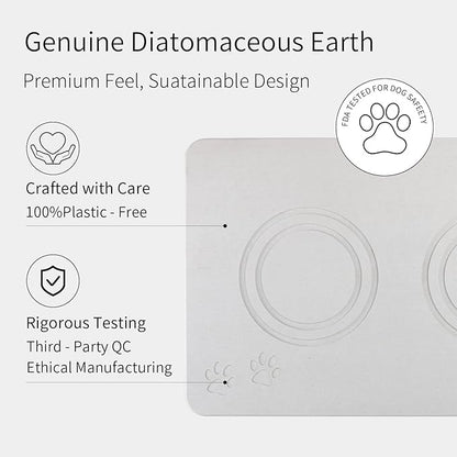 Home Dog Cat Bowl Stone Mat–Natural Diatomite Stone Pet Bowls Mat, Pet Feeding Mat, Modern and Stylish Pet Feeding Station–Non-Slip, Quick Drying Mat,Dog Food Water Bowls Mat Grey White