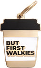 Two Tails Pet Company Personalized 'But First Walkies' Pet ID Tag & Collar Charm - Custom Engraved Dog Tags for Pets - Luxury Brass, Gold Plating