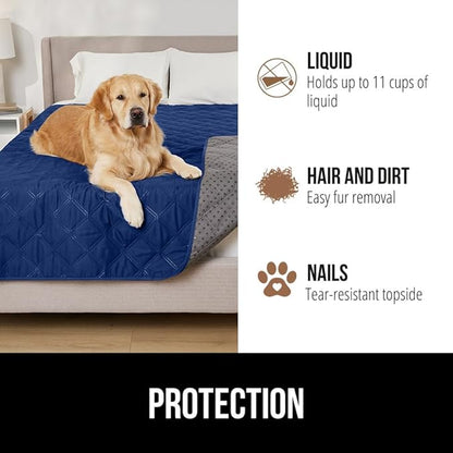 GORILLA GRIP Waterproof Bed Cover for Dogs, 82x68, Gripped Slip Resistant Backing, Leak Proof Washable Dog Blanket Covers Sofa, Couch, Sectional, Crate, Car, RV Seats, Pet Puppy Essentials, Navy Blue
