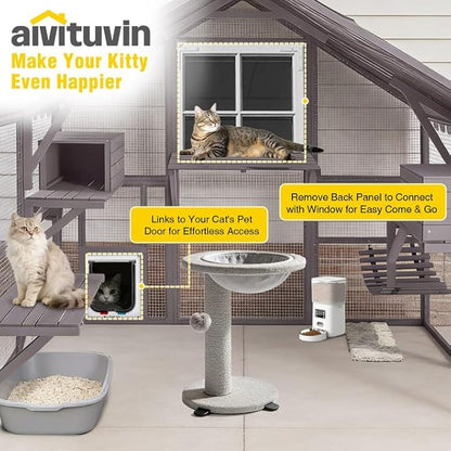 Aivituvin Cat House Outdoor Catio Kitty Enclosure with Super Large Enter Door,Wooden Cat Cage Condo Indoor Playpen with Platforms,Small House 74 Inch