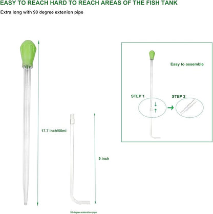50ml Manual Coral Fish Feeder/Water Changer/Waste Remover Clean Tool with Extension Pipe and 15inch Aquarium Tweezer for Fish Tank Cleaning, Aquatic Pipette Dropper Gravel Cleaner Siphon