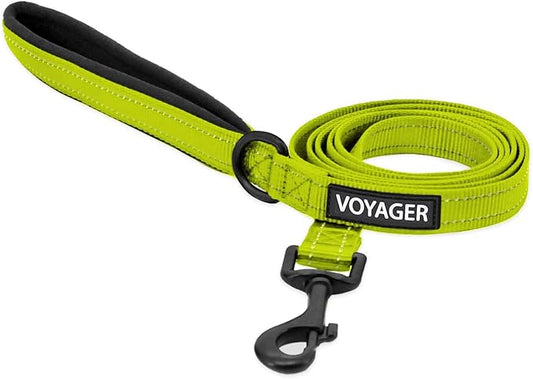 Best Pet Supplies Voyager Reflective Dog Leash or Collar with Neoprene Handle, for Small, Medium, and Large Breed Puppies, Cute and Heavy Duty for Walking, Running and Training - Lime Green (Leash), L