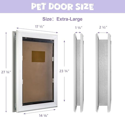 Durable Pet Door, Aluminum Door for Dog and Pets, X-Large Doggie Door with Automatic Closing Magnetic Flaps, Ideal for Interior and Exterior Doors, Screen and Wall, Weather Resistant