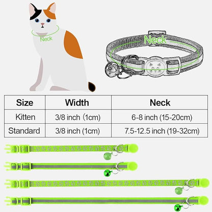 Taglory Kitten Collar Breakaway with Bell, 2 Pack Girl Boy Pet Kitten Collar Adjustable 6-8 Inch for 2-6 Months Cat, Green