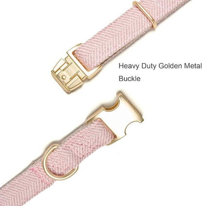 Soft Cotton Hemp Dog Collar with Metal Buckle Adjustable Tweed Dog Collars for Female Small Medium Large Dogs(Pink,Small)